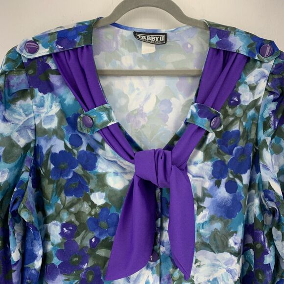 Vtg Tabby II Womens 20 Button Up Blouse‎ Multicolor Floral Artsy Watercolor USA - Picture 3 of 9
